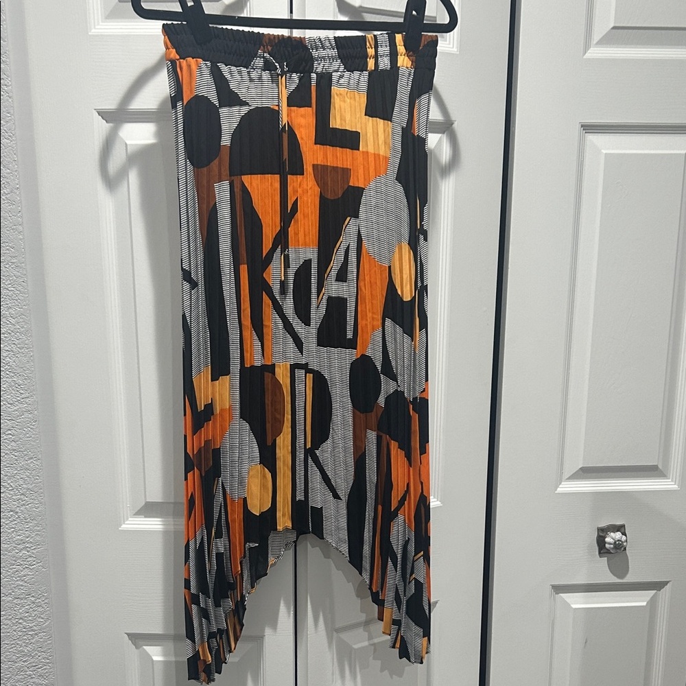Karl Lagerfeld Orange and Black Graphic Midi Skirt Size Small
